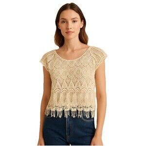 100% Cotton Crochet Top Size 3x Fringe Hippie Peasant Festival